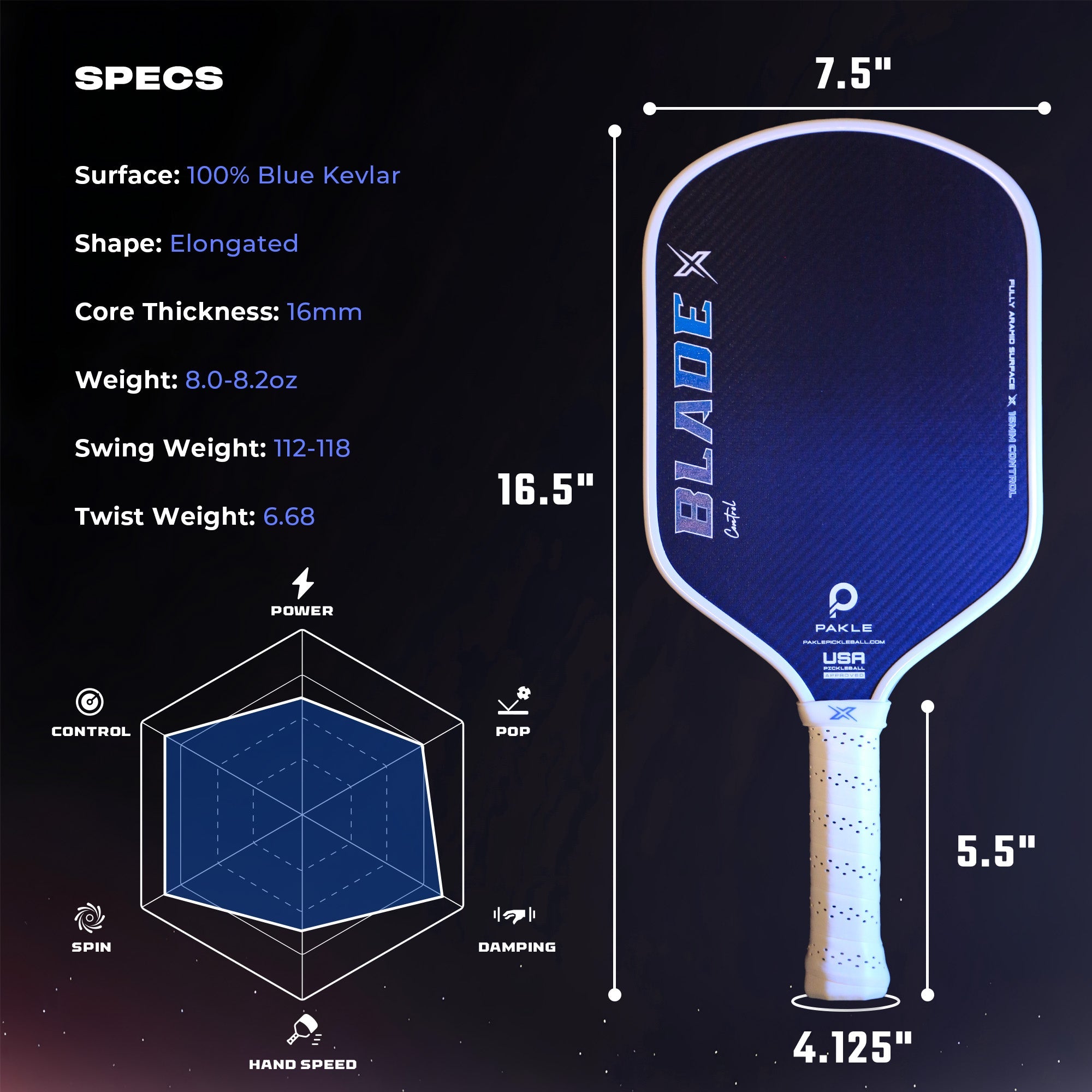 Blade X Control 16mm - 100% Kevlar Pickleball Paddle - Pakle Pickleball Company