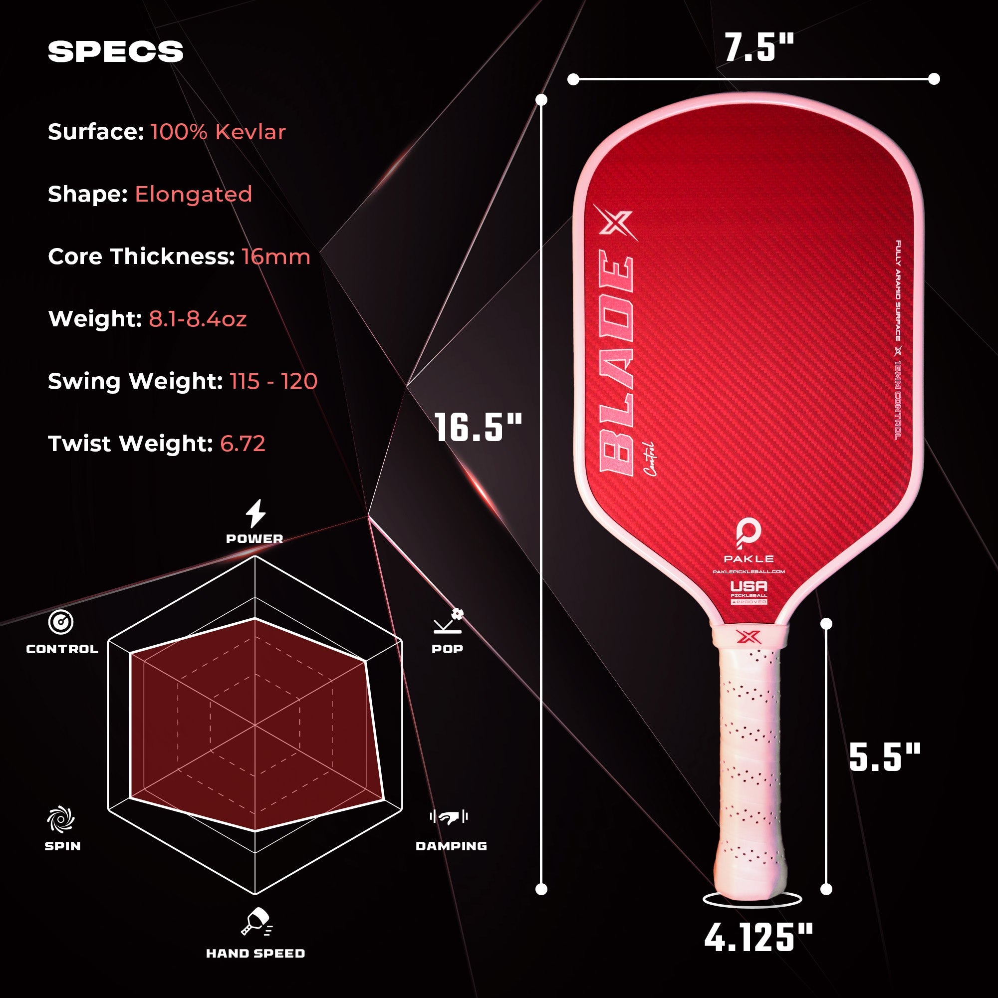 Blade X Control 16mm - 100% Kevlar Pickleball Paddle - Pakle Pickleball Company