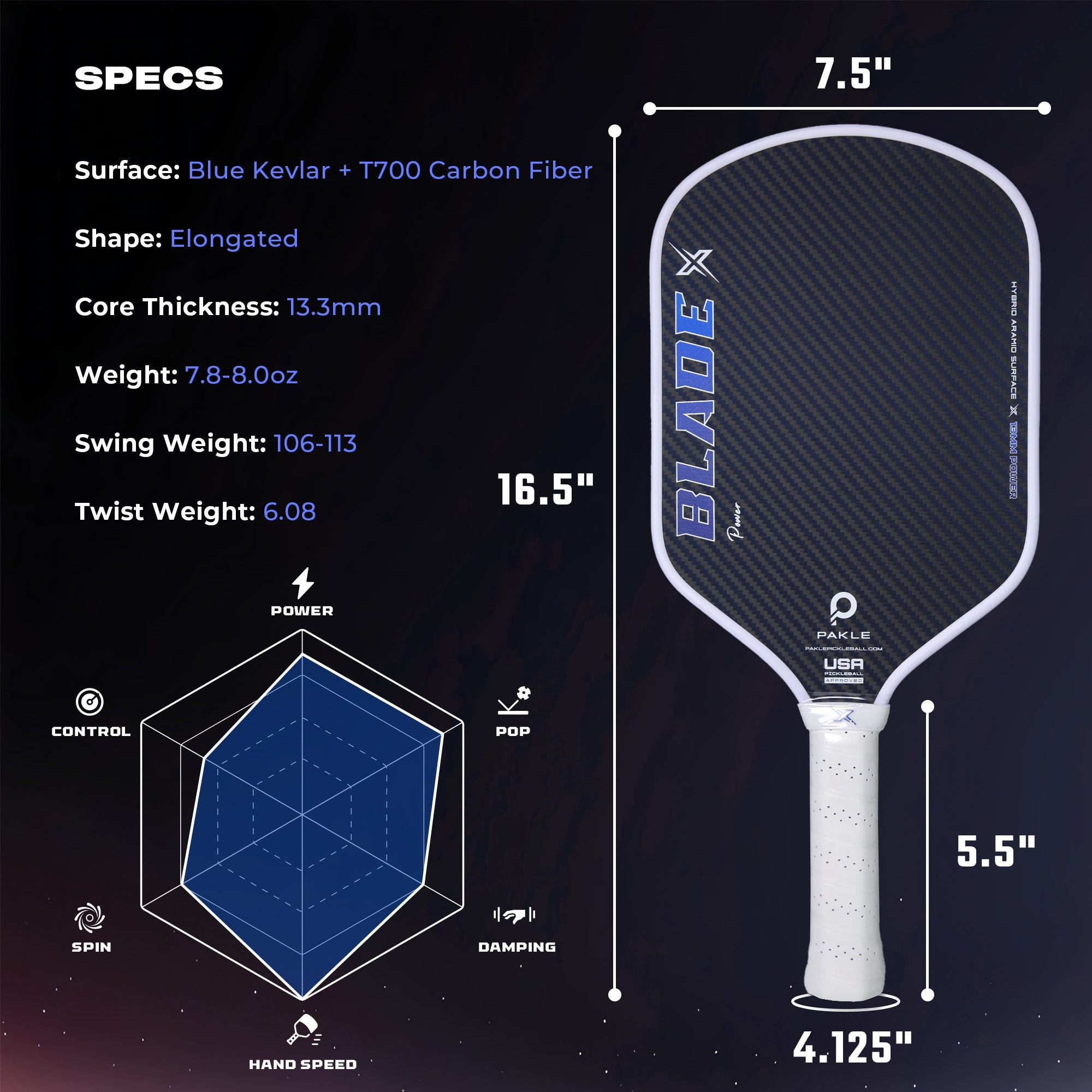 Blade X Power 13mm - Hybrid Kevlar Pickleball Paddle - Pakle Pickleball Company