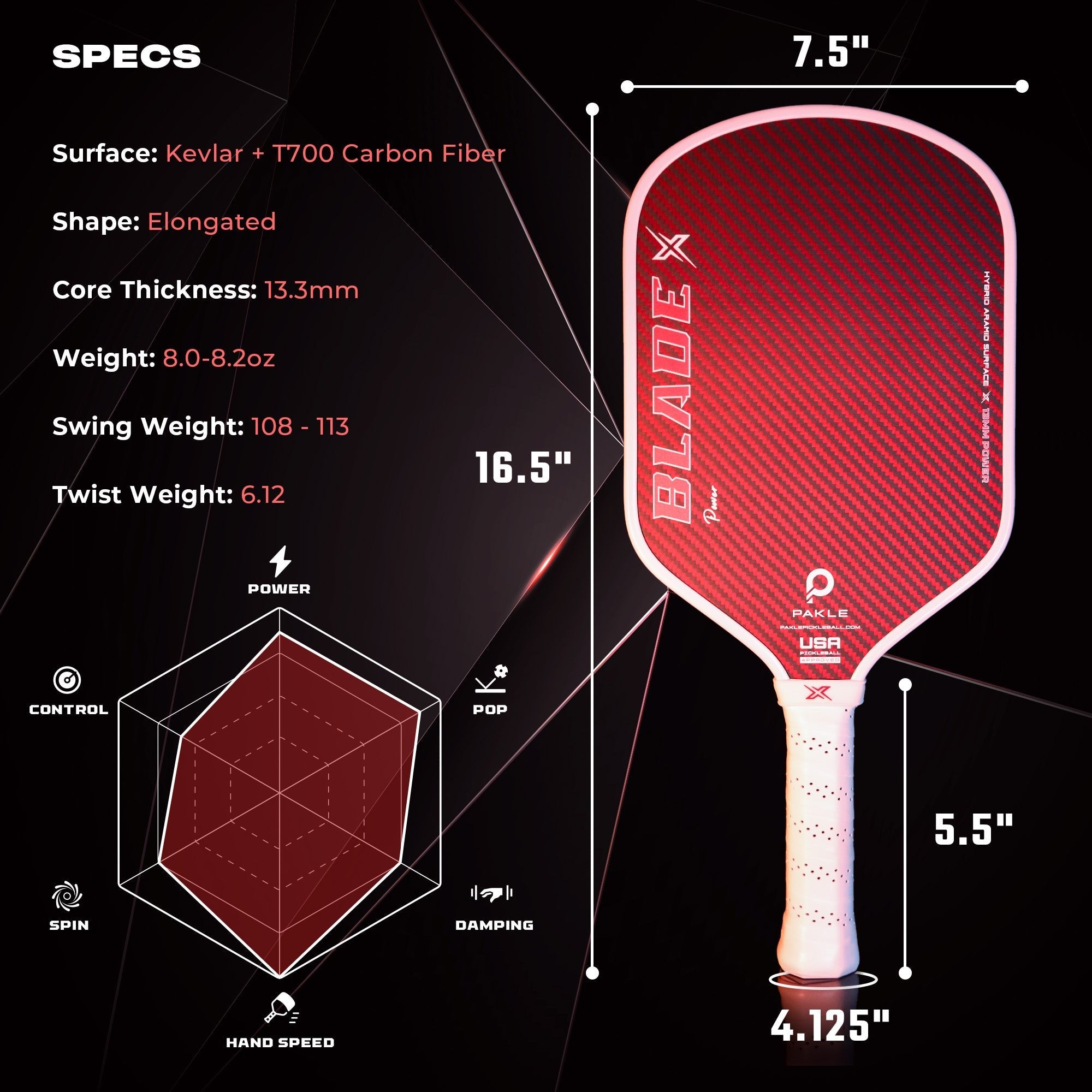 Blade X Power 13mm - Hybrid Kevlar Pickleball Paddle - Pakle Pickleball Company